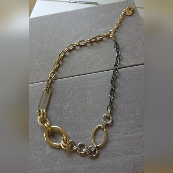 Anne Klein Gold Silver Tone Rhinestone chain Necklace - Picture 1 of 8